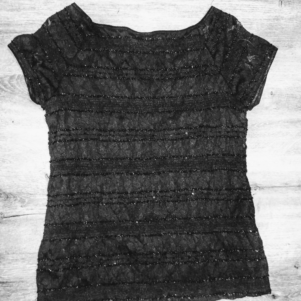Black sparkly stretch top Sz Large -1x - Picture 2 of 3